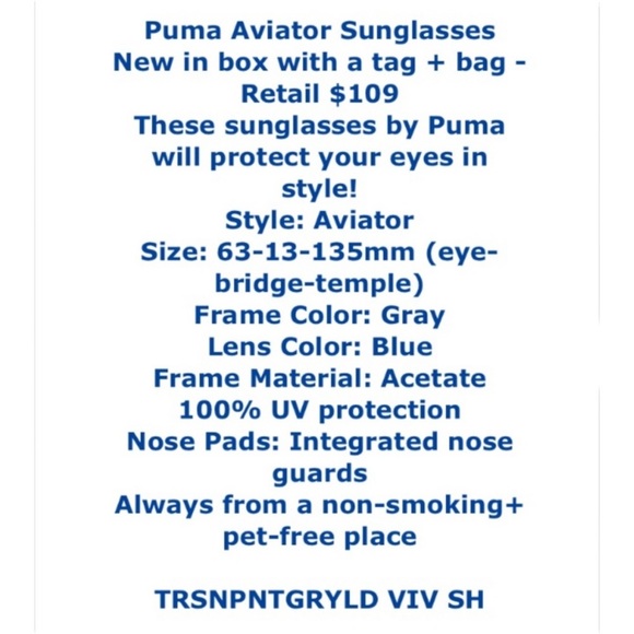 Puma Aviator Sunglasses Gray Frame Blue Acetate Lens 63-13- 135 mm 100% UV Pro - Picture 2 of 9